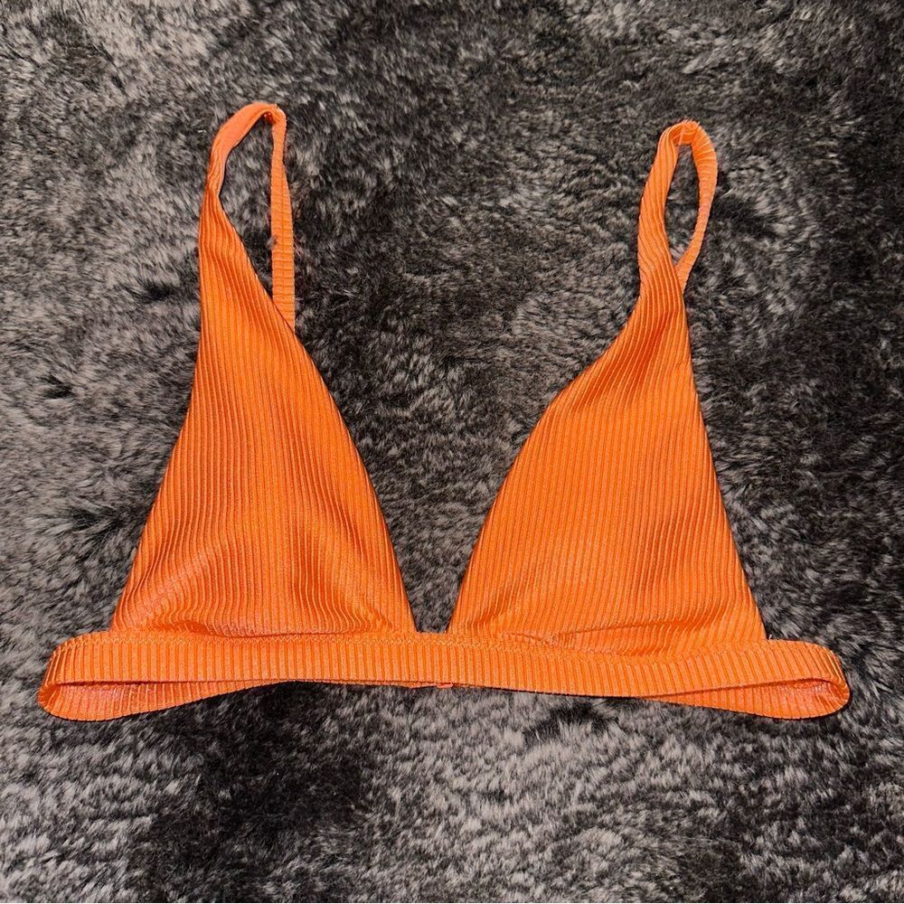 Aerie Orange Shimmer Ribbed Triangle Padded Bikini Top XS Pool Lake Beach Cruise